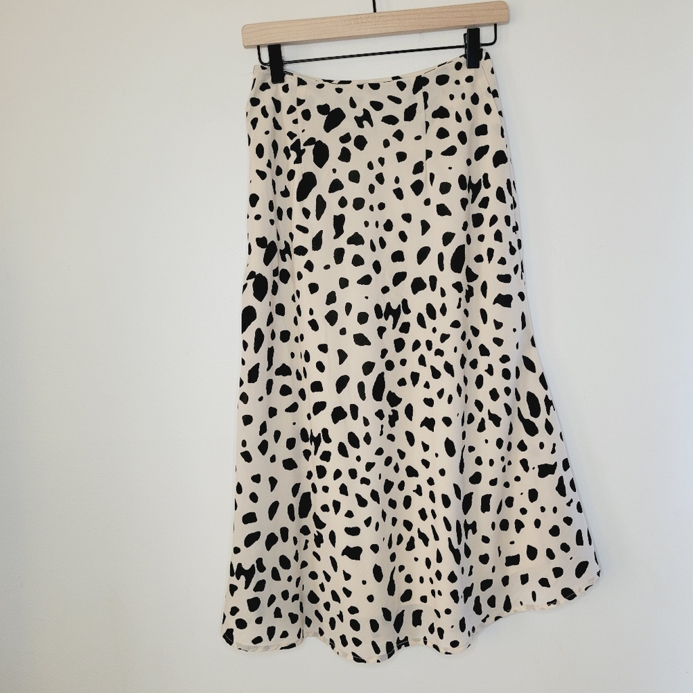 Japna Skirt Midi Women’s Animal Print Size Small Beige & Black Lined Summer Cute